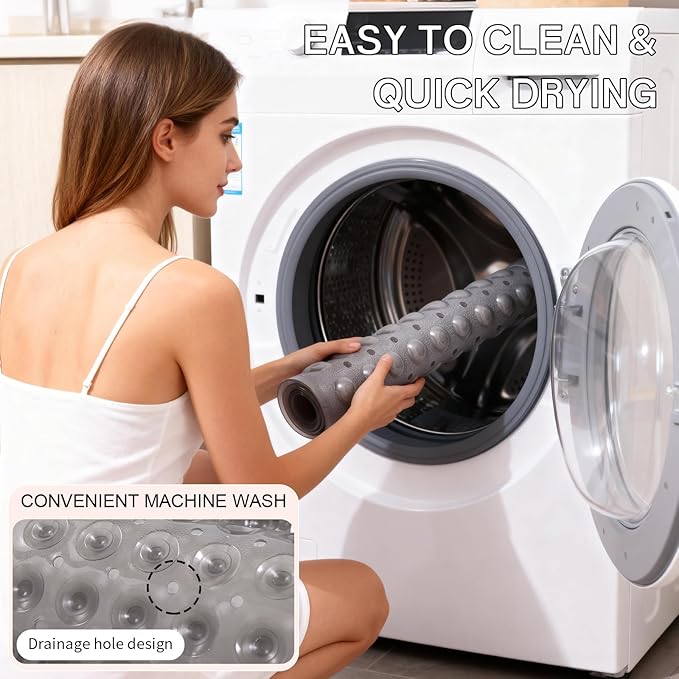 Anti-Slip Bathtub Shower mat, 27.5×14.5（Approximately 70×37cm） inch Soft Oversized Machine Washable Non-Slip Bathtub mat with Drainage Holes, Bathroom Floor Suction Cup.（1-Clear Gray）