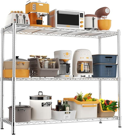 Storage Shelves Heavy Duty, 48" W x 20" D x 47" H Garage Wire Shelving Unit Loads 1200LBS, 3-Tier Adjustable Metal Industrial Utility Shelf Rack for Kitchen, Laundry Room, Pantry, Warehouse, Basement