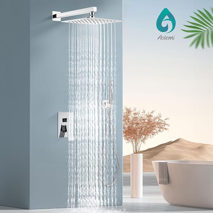 Aolemi Shower Faucet Set, High Pressure Shower System with 2-in-1 Handheld Sprayer, Wall Mount Fixture Combo with Rough-in Valve, 16 Inch Shower Head, Polish Chrome