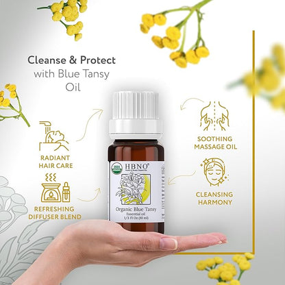 HBNO USDA Certified Organic Blue Tansy Essential Oil - 1/3 OZ (10 ml) Travel Size - Perfect for Aromatherapy, DIY, Candle Making, Soap Making, Diffusers - Blue Tansy Essential Oils