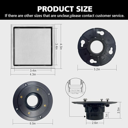 4 Inch Square Shower Drain with Flange, Removeable Grate SUS 304 Stainless Steel Shower Drain with Hair Catcher (Brushed Nickel-1, 4 Inch)