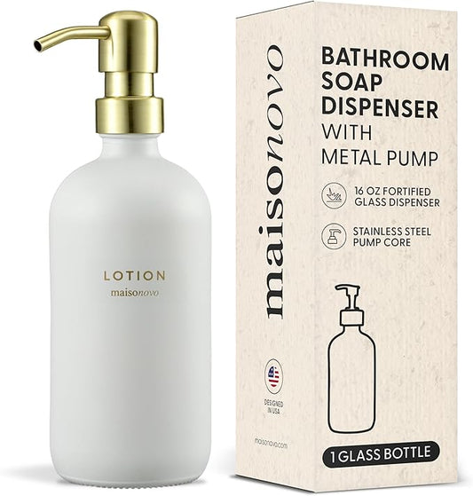 MaisoNovo Soap Dispenser 1-Piece Set | 16.9oz White Bottles with Gold Stainless Steel Pump