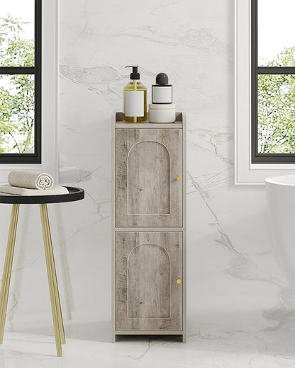 Bathroom Storage Cabinet, Corner Floor Cabinet with 2 Doors and Adjustable Shelf, Narrow Toilet Paper Cabinets, Bathroom Organizer for Small Spaces, 7.9" D x 9.8" W x 29.5" H Greige