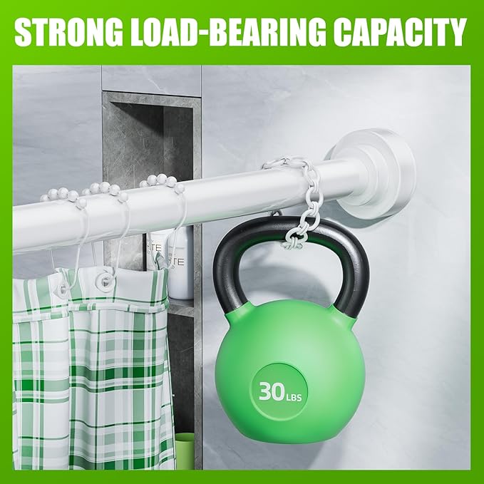 Ausemku Shower Curtain Rod - 32-68 Inch Rustproof Tension Rod, Non-Slip Spring Design, No Drilling Adjustable Curtain Rod for Bathroom, Kitchen, and Closet（White）