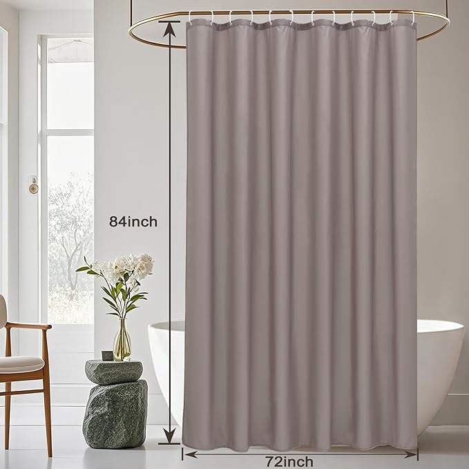 AooHome Extra Long Shower Liner, Fabric Bathroom Curtain with Hooks for Hotel, Weigthed Hem, Water Repellent, 72 x 84 Inch, Chocolate