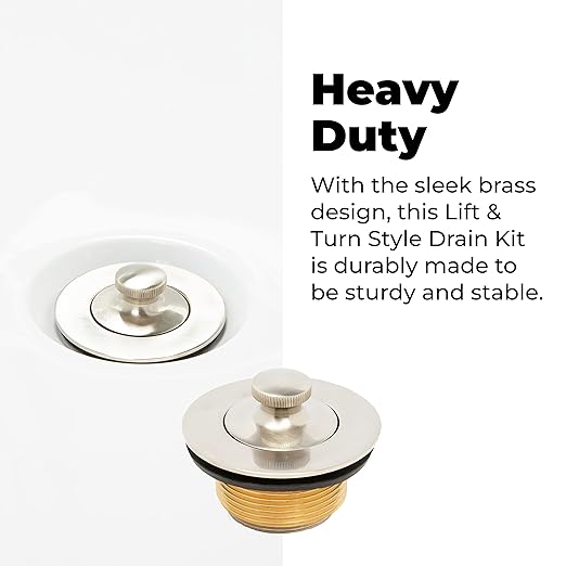 Dorence Lift and Turn Bathtub Tub Drain Assembly, Conversion Kit, Trim Waste and Single Hole Overflow Face Plate, All Brass Construction