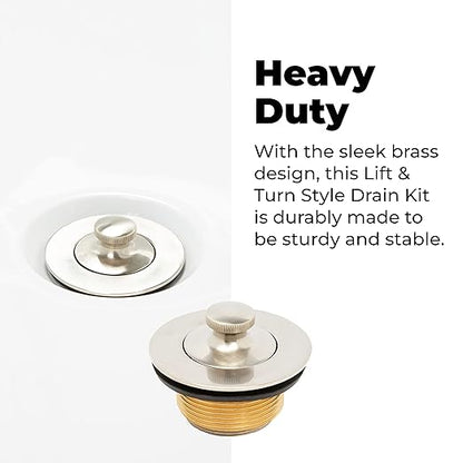 Dorence Lift and Turn Bathtub Tub Drain Assembly, Conversion Kit, Trim Waste and Single Hole Overflow Face Plate, All Brass Construction