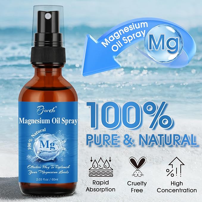 Magnesium Oil Spray for Feet, Body & Sleep, 100% Pure & Natural Organic Topical Magnesium Chloride Oil Spray for Caring Body, Easy to Carry and Use, Rapidly Absorbed