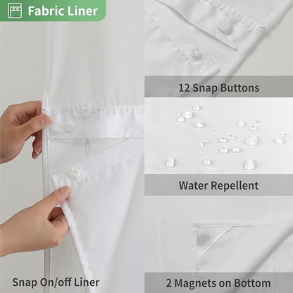No Hook Stall Shower Curtain with Snap-in Fabric Liner - 54x80 Heavy-Duty Linen Textured Striped Design,Narrow Rustic Modern Farmhouse Bohemian Bathroom Curtain,Water-Repellent,White