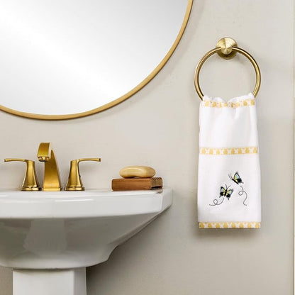 SKL Home Dancing Butterflies Hand Towel 2pc Set for Bath/Kitchen/Bar & Gift, White