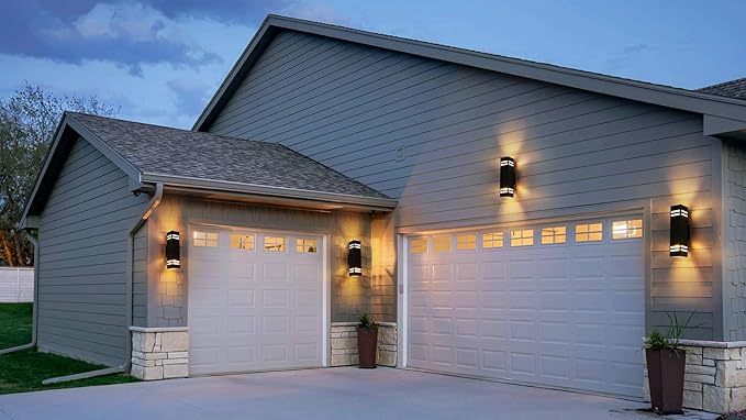 Cerdeco Aluminum Modern Outdoor Wall Light,15" Exterior Up Down Wall Sconce Light Fixture Sand Textured Black with 3-Sided Frosted Glasses [UL Listed]