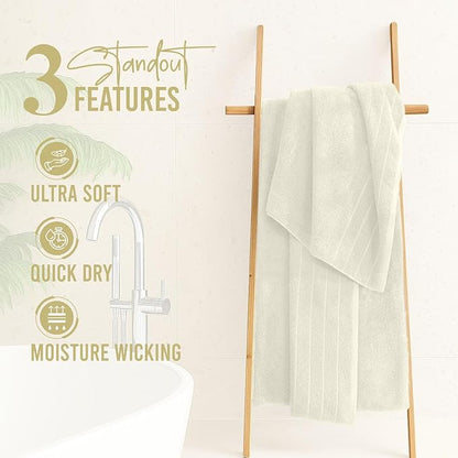 DAN River Extra Large Bath Towels Set of 4, 30 x 60 Inches - 100% Cotton Larger & Lighter Weight Towels for Bathroom - Quicker to Dry, Super Soft & Highly Absorbent Towels for Home, Ivory