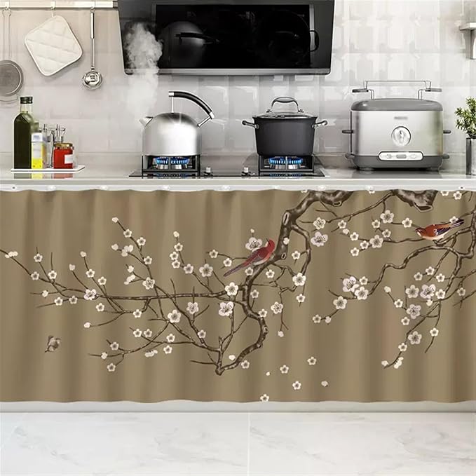 SK Studio Short Curtains for Kitchen, Cabinet Shelf Dust-Proof Blackout Tier Cafe Curtain Under Sink Skirt for Bathroom Laundry Room Style 10, 27.6" W x 27.6" H