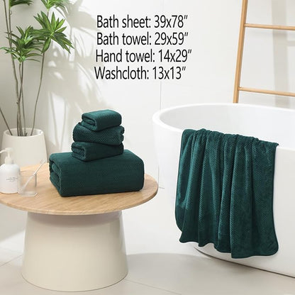 YTYC Towels,29x59 Inches Extra Large Bath Towels for Bathroom Super Soft Quick Dry Light Weight Waffle Microfiber Shower Towels 80% Polyester 20% Nylon (Dark Green,4 Piece)
