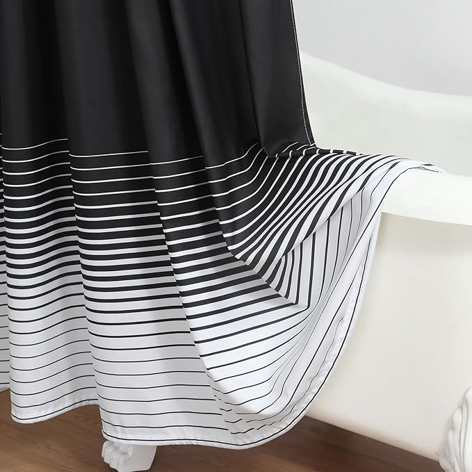 Black Shower Curtain 78 Inches Long, Modern Black and White Gradient Horizontal Stripe Waterproof Polyester Shower Curtains for Bathroom, 72x78 Inches