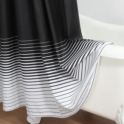 Black Shower Curtain 78 Inches Long, Modern Black and White Gradient Horizontal Stripe Waterproof Polyester Shower Curtains for Bathroom, 72x78 Inches