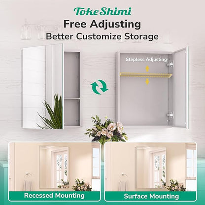 TokeShimi 14x18 Recessed Medicine Cabinet with Mirror Aluminum, Frameless Bathroom Mirror with Storage Stepless Adjustable, Silver Surface Mount Medicine Cabinet for Bathroom Farmhouse