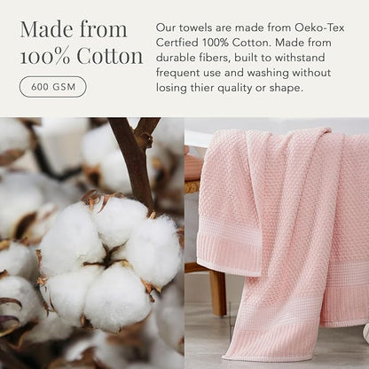 NY Loft 100% Cotton Bath Towel 4 Pack | Super Soft & Absorbent Quick-Dry Bath Towels 30" x 52" |Textured and Durable Cotton | Trinity Collection (4 Pack Bath Towel, Light Pink)