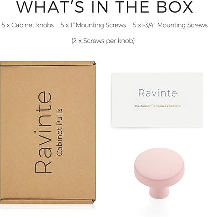 Ravinte 5 Pack Drawer Pulls 1-1/4 Inch Kitchen Cabinet Knobs Solid Round Dresser Drawer Knobs Pink Dresser Knobs Drawer Knobs Simple Cabinet Hardware for Cupboard Drawer Pulls
