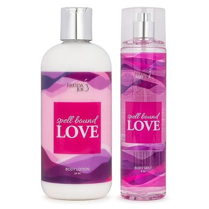 Home Spa Gift 10oz Deep Moisturizing Fragrance Body Lotion & 8 oz. Fine Fragrance Body Mist Set Luxury Self-Care Combo for Women and Girls (Spell Bound Love)
