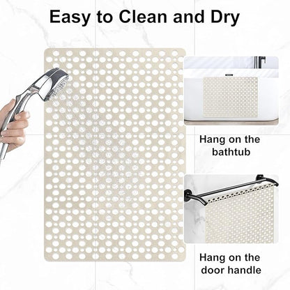 Anti Slip Shower Mat with Suction Cups,23.6x35.4 Inch Quick Drain TPE Non Slip Shower Mats for Inside Shower,Large Bath Mat for Shower Soft on Feet, Easy to Dry&Cut Machine Washable