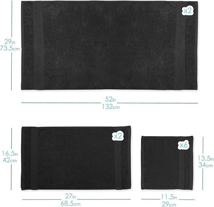 Hearth & Harbor Bath Towels for Bathroom - 100% Ring Spun Cotton Luxury Bathroom Towels - Ultra Soft & Highly Absorbent, Bath Towels Set of 6 - Black