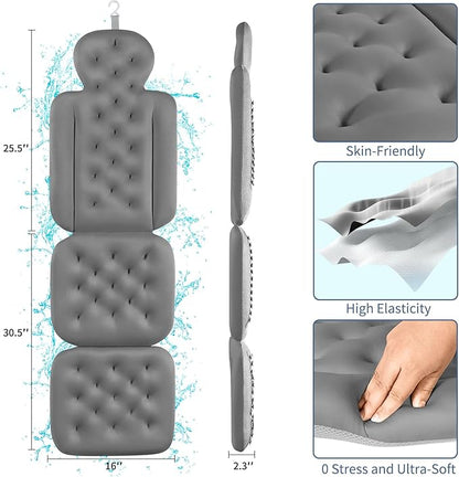 Bath Cushion, Full Body Bathtub Pillow with 160 Suction Cups, Bath Mat for Head and Neck Support, with Laundry Bag (Dark Gray, 56.2" x 16.2")