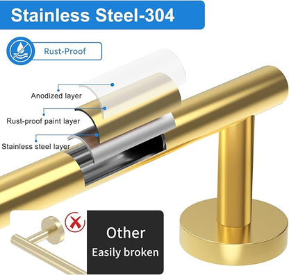 24 Inch Brushed Gold Towel Bar for Bathroom Wall, SUS304 Stainless Steel Bathroom Towel Rack Wall Mounted, Total Length 26-Inch Shower Towel Holder Rod, Modern Home Decor