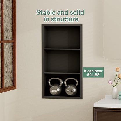 Stainless Steel Recessed Medicine Cabinet 14''*24'', Rust-Proof Metal Wall Niche, in Wall Shower Niche Shelf Insert Replacement, Recessed Medicine Cabinets for Drywall, Bathroom Storage, Black