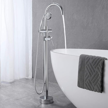 Tub Filler Freestanding Bathtub Faucet Chrome Floor Mounted Brass Bathroom Tub Faucets with Hand Shower