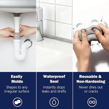 Moldable Waterproof Silicone Putty for Bathroom Wall & Pipe Gaps, Reusable & Pliable Repair Sealant (White)