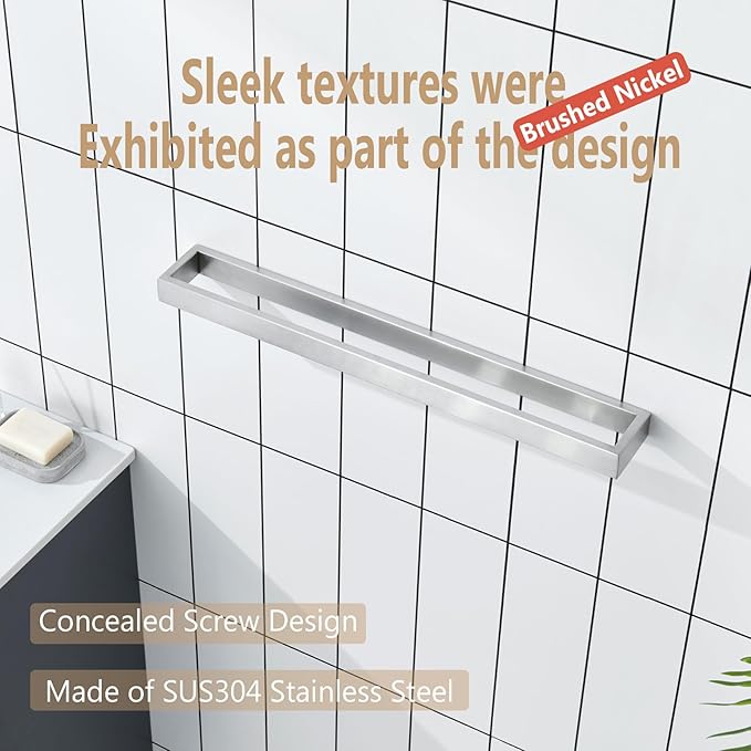 KOKOSIRI Towel Bar Brushed Nickel Bath Towel Hanger Holder 24-Inch Kitchen Rack Stainless Steel for Bathroom Hardware Wall Mount, 1 Pack B4008BR-L24