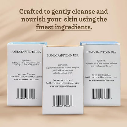 Southern Natural Goat Milk Soap Bar – Unscented Oatmeal & Honey, Castile & Unscented – Handmade for Dry, Sensitive Skin – Face & Body Wash for Men, Women, Kids, Baby – 3 pack (4-4.5 oz)