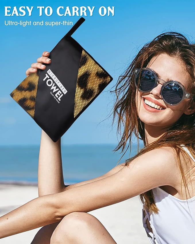 Leopard Print Yellow Black Beach Towel 36"x72" Quick-Dry Sand-Free Lightweight Microfiber