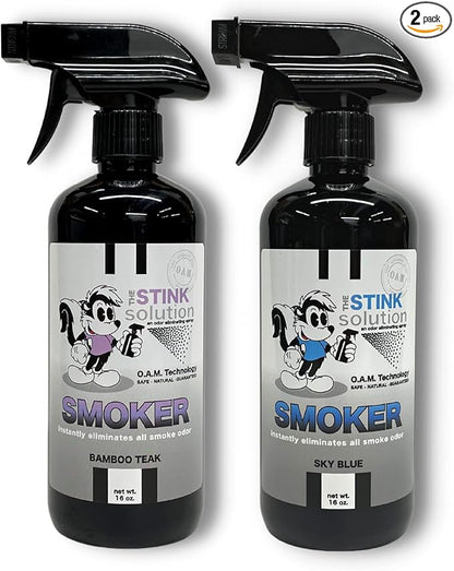The Stink Solution Smoke Odor Eliminator Spray for Home, Car, Clothes, Hands, Hair, Wall & More Completely Neutralizes All Types of Smoke Odor Best Smoke Smell Remover Bamboo Teak 16oz & Sky Blue 16oz