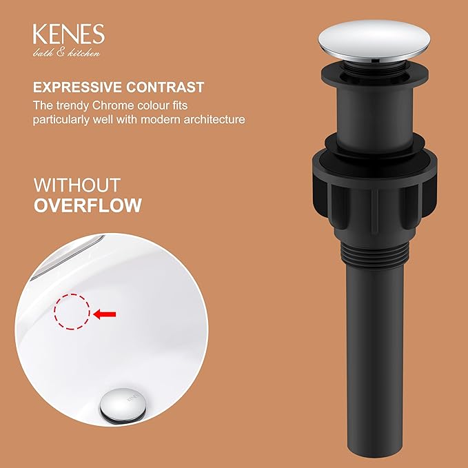 KENES Bathroom Vessel Sink Pop Up Drain Assembly Without Overflow, Chrome Bathroom Vanity Sink Drain Stopper, Anti-Clogging Drain Strainer, KE-P300A-5