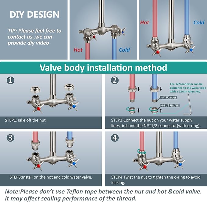 Aolemi Outdoor Shower Kit,Outdoor Shower Fixtures Faucet System with Brass Showerhead,Double Handle Exposed Shower with Brass Mix Valve,6 Inch Center with Soap Dish,Pipe Upward,Brushed Nickel