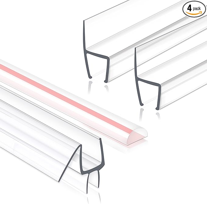Frameless Shower Door Seal Set, 4 Pack x 39" HDM Glass Shower Door Bottom Seal Side Seal Strip Door Sweep for 3/8" Glass, Ultra-Clear Polycarbonate, Stop Shower Leaks Create A Water Barrier