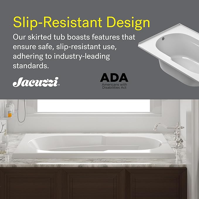 Jacuzzi SIGNATURE Acrylic Drop-In Bathtub, Soaking Sanctuary, Slip Resistant, Left Drain Placement, 72" (L) x 36" (W), Rectangle, 3-Tile Flange, Oyster