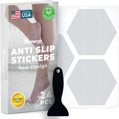 Anti-Slip Shower Stickers - Help Reduce Slipping in Bathtub & Shower, Clear Non-Slip Bath Strips, Strong Adhesive Bathtub Appliques Suitable for Homes with Kids, Adults & Seniors - 24 Pcs - Homergy