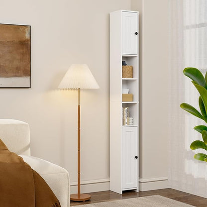 RRX Tall Slim Bathroom Storage Cabinet with 2 Doors,Adjustable Shelves,7.87''L*7.87''W*67''H, Narrow Cabinet with Anti-Tip for Toilet Paper Corner,Small Spaces, Kitchen,Bathroom (Milky White)