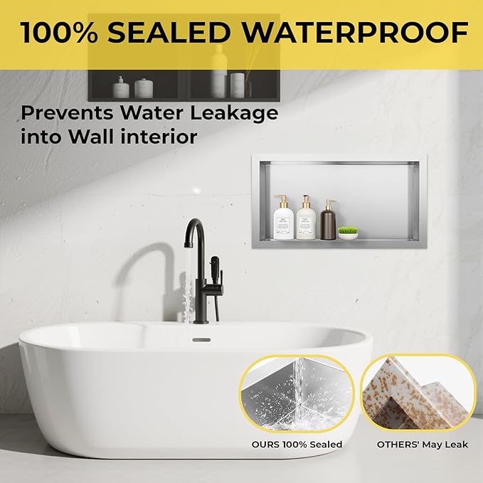 Stainless Steel Shower Niche No Tile Needed Recessed, 24" x 12" Recessed Wall Niche Shelf for Bathroom Storage Silver