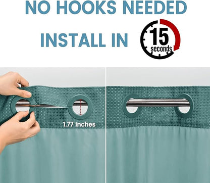Seaweed Green Long No Hook Shower Curtain with Snap in Liner,230GSM Waffle Weave Shower Curtains for Bathroom,71W x 86H