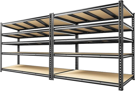 55.1" W Garage Shelves 2230LBS Storage Shelves, 5 Tier Adjustable Metal Shelving, Garage Shelving for Storage, Basement, Warehouse, Pantry, Kitchen, 55.1" W x 24.1" D x 72.1" H, Black, 2 Pack