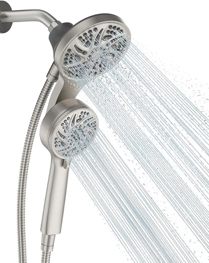 Cobbe High Pressure 3-Way Shower Head Combo, Hand Held Shower & Rain Shower Separately or Together, Dual 2 in 1 Showerhead with Stainless Steel Hose - Brushed Nickel