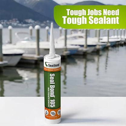 105 Adhesive Sealant – Marine/Industrial Grade, High Strength, UV Resistant, Flexible, Non-Flammable, Waterproof – Superior to Silicone – 10.1 oz – Black