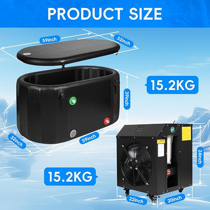 Ice Bath Tub with 1HP Water Chiller, 216 Gallon Inflatable Cold Plunge Tub with Thermometer and Water-Absorbent Mat, Portable Bath Tub for Outdoor & Indoor Recovery, 59"x32"x29"