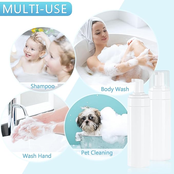 Foam Pump Bottle 200ml/6.8oz Empty Plastic Foam Dispenser Pump Bottle Travel Large Refillable BPA Free Lotion Bottles for Shampoo Shower Hand Soap Foaming (4 Pack) White