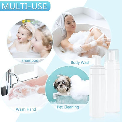 Foam Pump Bottle 200ml/6.8oz Empty Plastic Foam Dispenser Pump Bottle Travel Large Refillable BPA Free Lotion Bottles for Shampoo Shower Hand Soap Foaming (4 Pack) White