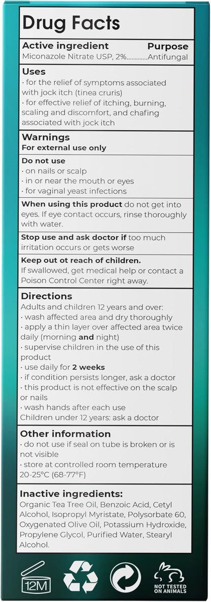 Jock Itch Cream | Extra Strength Antifungal Treatment for Groin & Inner Thighs | Relief for Itchy Skin, Jock Itch, Ringworm, Athlete’s Foot & Nail Fungus | Controls Odor & Removes Fungus | 120ml